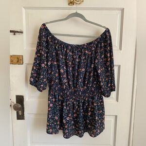 Lane Bryant Floral Off-Shoulder Top - Navy Black Size 14/16